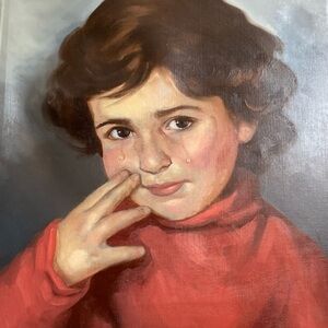 Juan Arroyo “Crying Girl” – Original Signed Oil Portrait with Frame